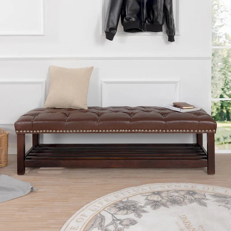 LOVEfabHOME - Tufted Upholstered End of Bed Bench with Nailhead Trim and Shelf