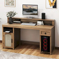LOVEfabHOME - Farmhouse Wood Office Desk with Drawer and LED Strip & Power Outlets