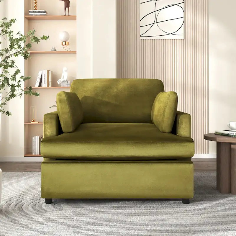 LOVEfabHOME - Green Oversized Accent Chair with Armrest Cushions and Angled Legs – 37" Wide