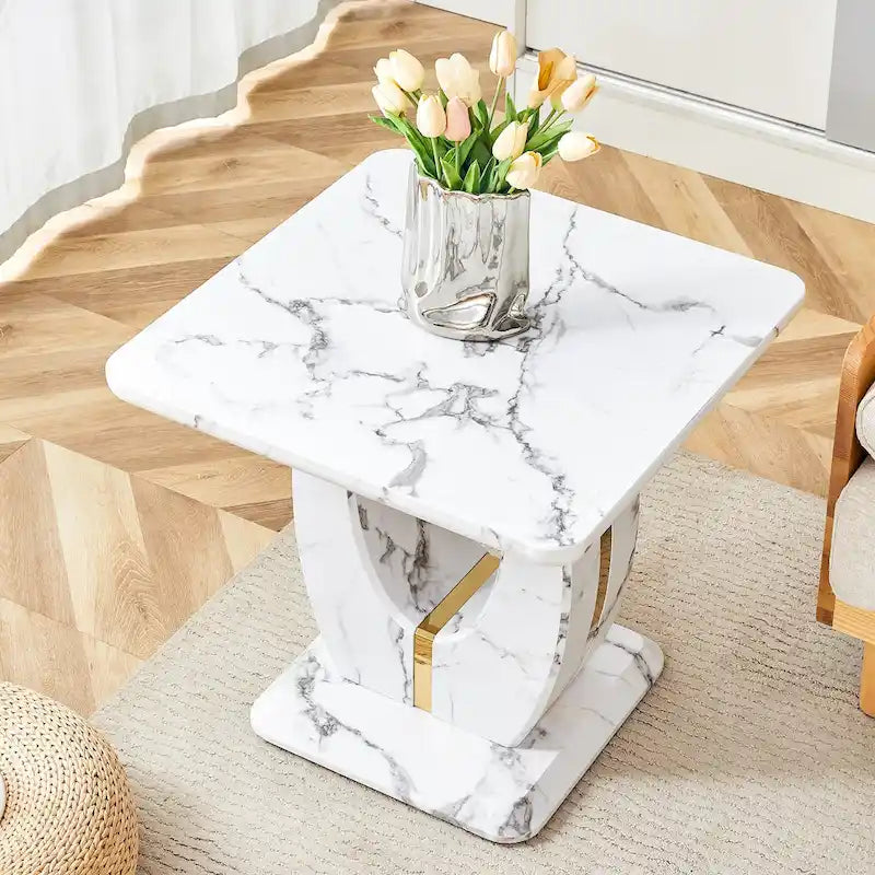 LOVEfabHOME - 23.6 Modern Square Coffee Table with Gold Plated Decorative Strips for Living Room