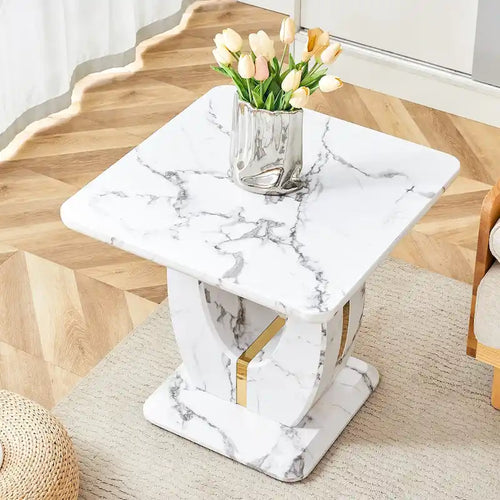LOVEfabHOME - 23.6 Modern Square Coffee Table with Gold Plated Decorative Strips for Living Room
