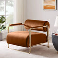 31" Wide Velvet Accent Armchair with Cylindrical Backrest and Gold Metal Frame