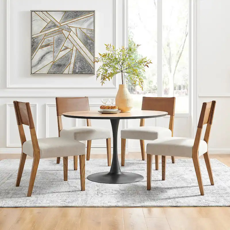 LOVEfabHOME - Faux Leather/ Linen Dining Side Chair, (Set of 2)