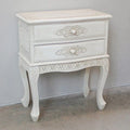 2-Drawer Carved Hardwood End Table with Antique White Finish