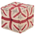 Handmade Upholstered Pouf Ottoman - 16x16x16 in, Beige/Grey/Red