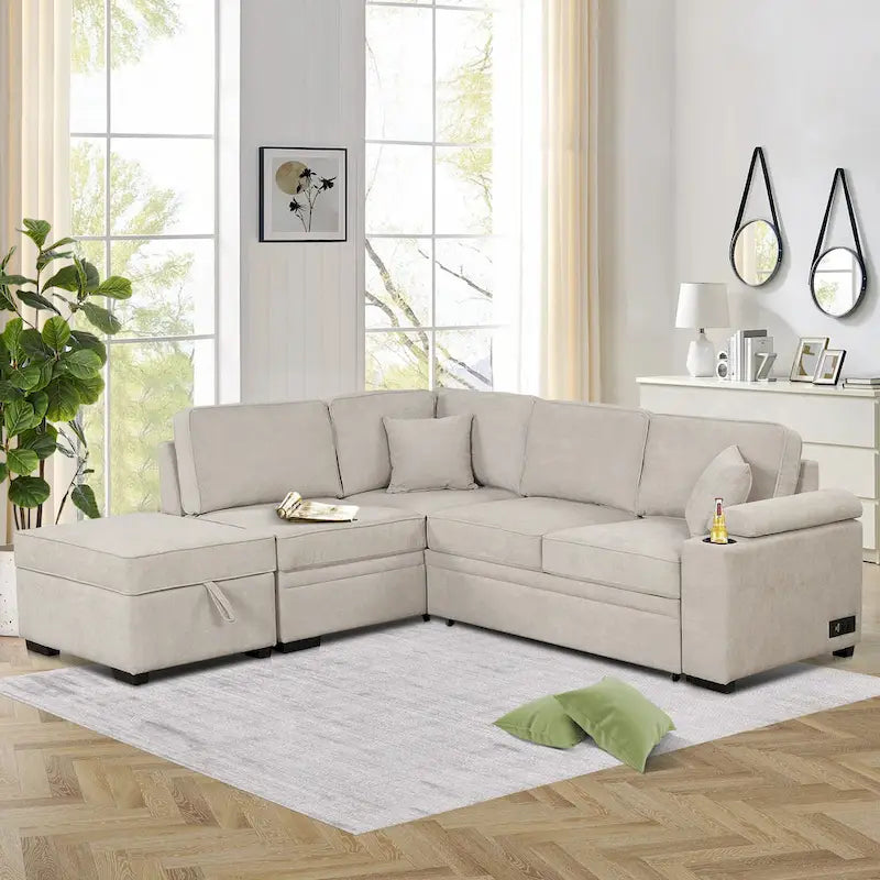 LOVEfabHOME - 87.4 Sleeper Sofa Bed,2 in 1 Pull Out sofa bed L Shape Couch with Storage Ottoman for Living Room,Bedroom Couch and Small Apart