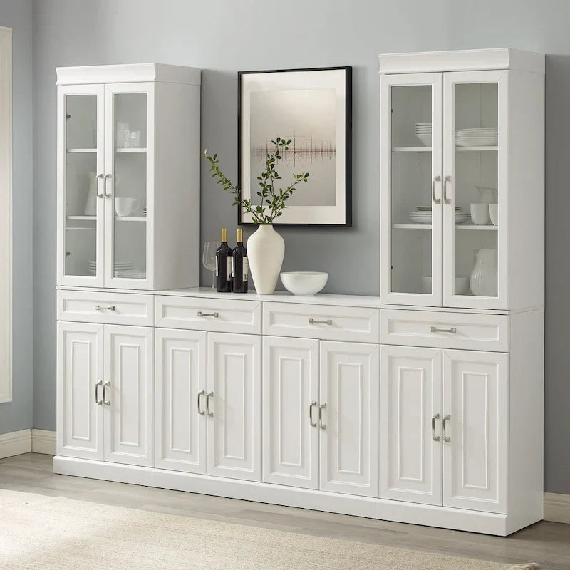 LOVEfabHOME - 3-Piece Sideboard and Glass Door Pantry Set, White