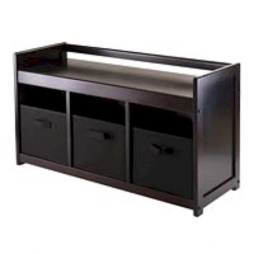 LOVEfabHOME - 20.75 Dark Brown Black Storage Bench Three Foldable Fabric Basket