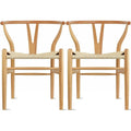 Set of 2 Natural Modern Wood Dining Chair With Back Y Arm Armchair Hemp Seat Home Restaurant Office Desk Work Kitchen