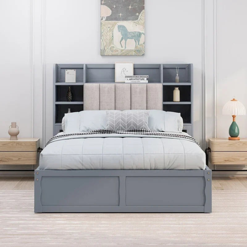 Multi-functional Full Size Bed with 4 Under-bed Portable Storage Drawers