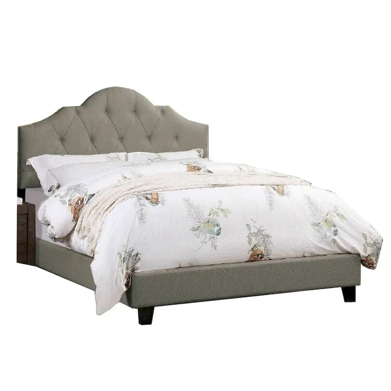 LOVEfabHOME - Upholstered King Size Bed with Tufted Adjustable Headboard, Gray Fabric