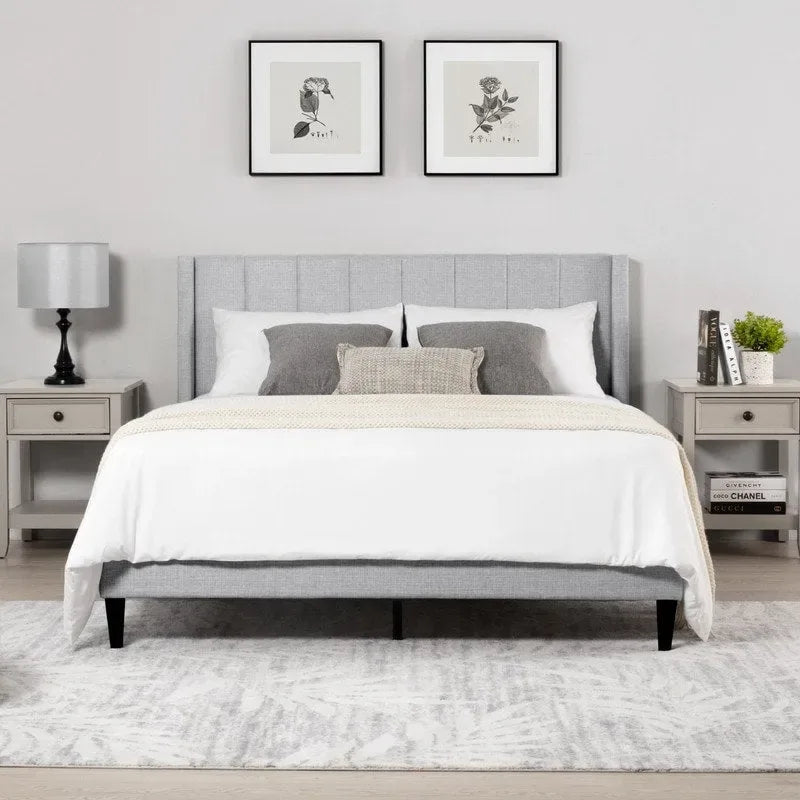 LOVEfabHOME - Upholstered Platform Bed Frame with Vertical Stripe Headboard