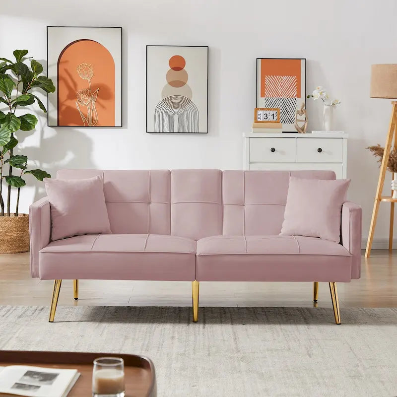 LOVEfabHOME - Pink Velvet Loveseat Sofa Bed with Adjustable Backrest and Center Armrest