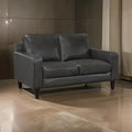 60 Inch Loveseat, Gray Top Grain and Faux Leather, Solid Wood Frame