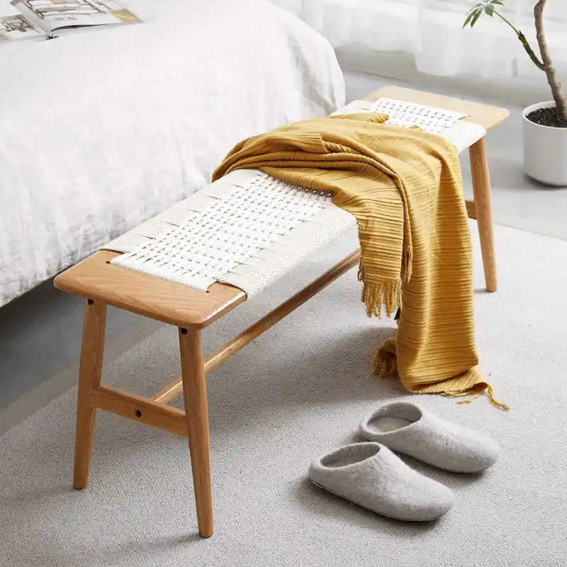 LOVEfabHOME - Design Natural Oak Wood Bench Bed Bench for living Room, Bedroom, Bathroom