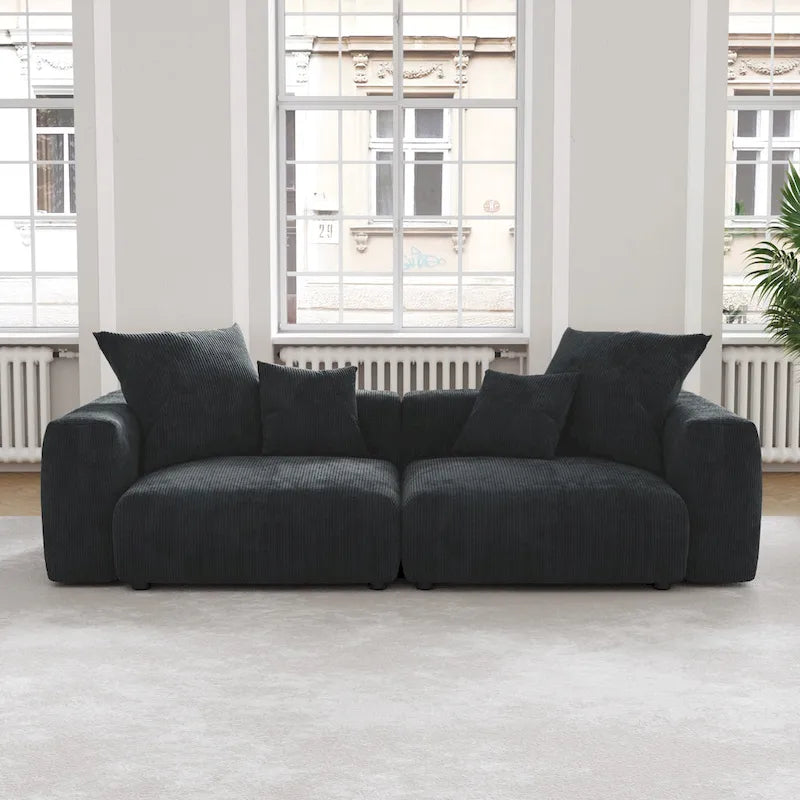 LOVEfabHOME - Black Corduroy Sectional Sofa Customized Sofa Couch with pillows.