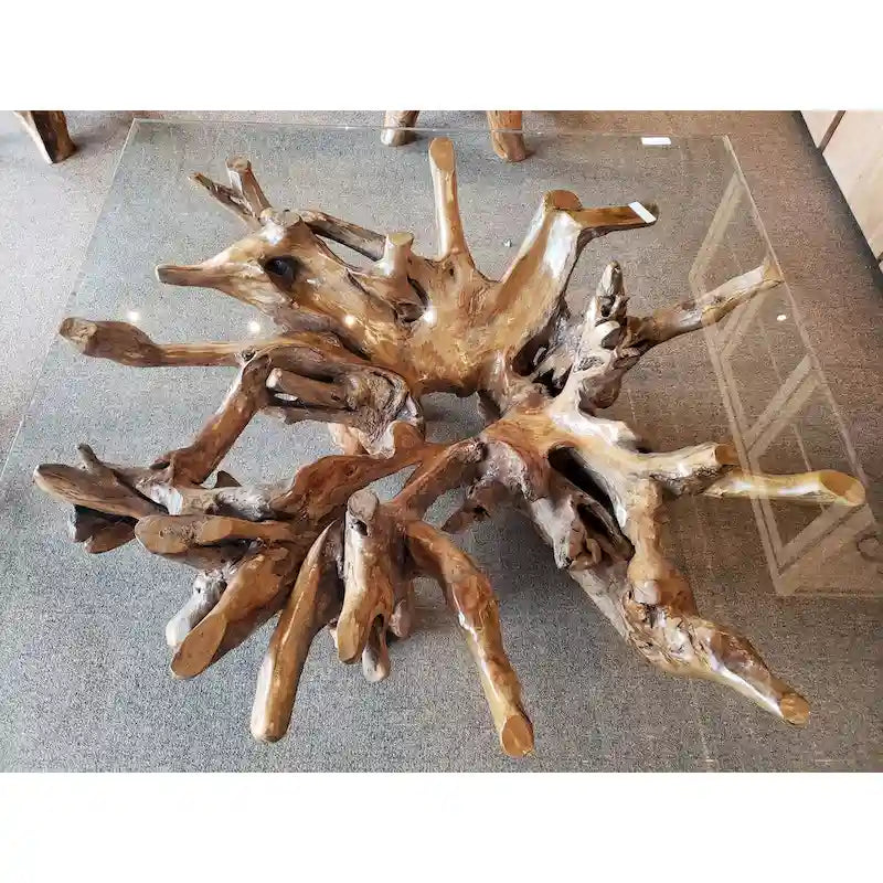 LOVEfabHOME - Teak Wood Root Coffee Table Including 55 inch Square Glass Top