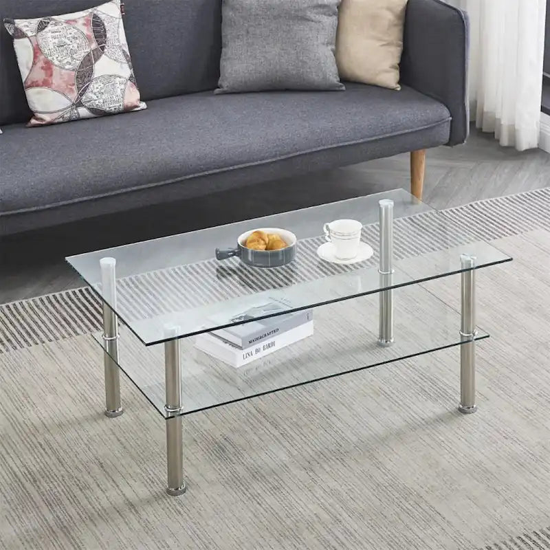 LOVEfabHOME - Clear Clear Glass Coffee Table, Tempered Glass End Table