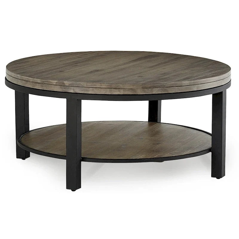 LOVEfabHOME - Solid Wood and Metal Round Coffee Table in Washed Grey - 19 x 40 x 40