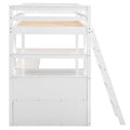 LOVEfabHOME - White Modern Pine Wood Loft Bed with Desk, Shelves, and Two Built-in Drawers