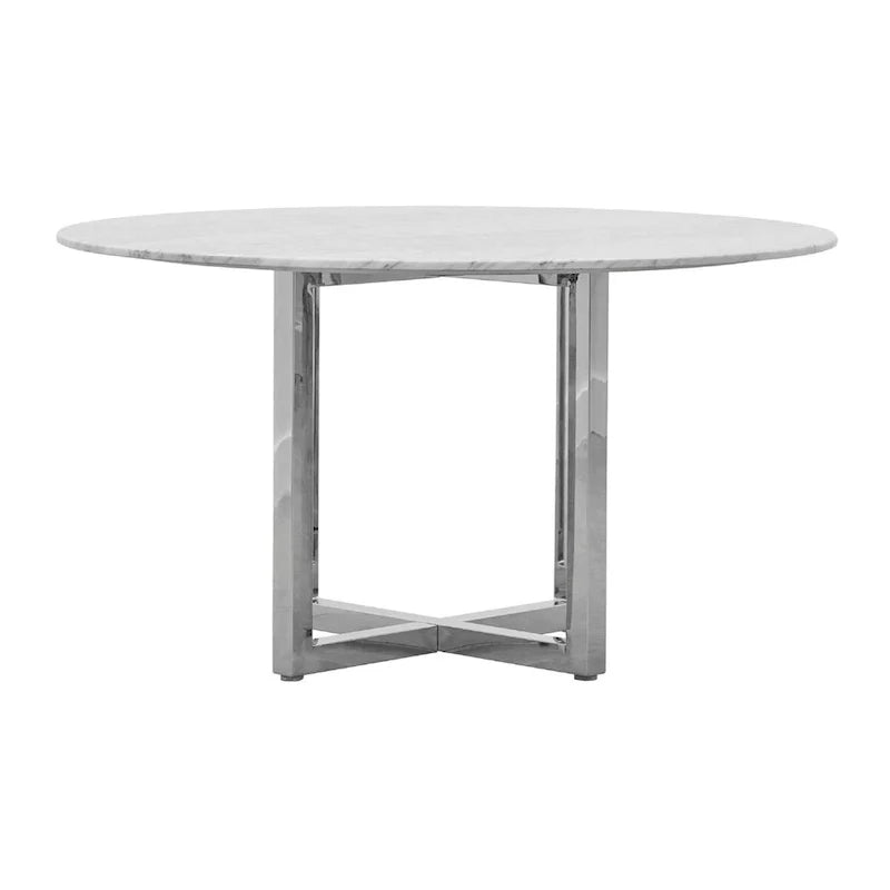 LOVEfabHOME - 48 Inch Round Dining Table with Marble Top, Cross Base, Chrome