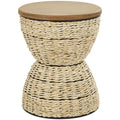 LOVEfabHOME - Rattan Handmade Woven Side End Accent Table with Wood Tabletop and Black Frame - Light Brown or Brown