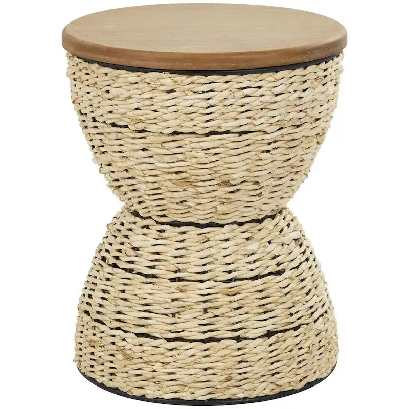 LOVEfabHOME - Rattan Handmade Woven Side End Accent Table with Wood Tabletop and Black Frame - Light Brown or Brown