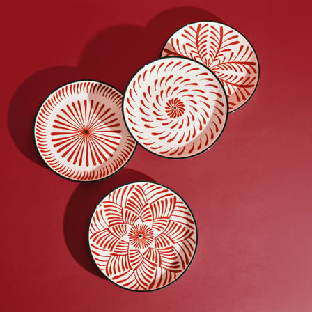 Set of 4 Dessert Plates Bazaar/ Ø 21 cm - Serax | Pattern : Red / Trim Green - View 1