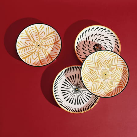 Set of 4 Plates Bazaar / Ø 26,5 cm - Serax | Pattern : Yellow & Green / Trim Yellow & Green - View 1