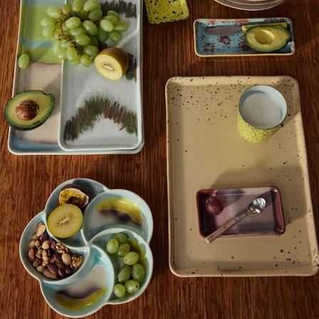 Serving Plate 70s ceramics / Tray - 22,5 x 33 cm - HK LIVING | Yellow-Beige Speckled - View 1