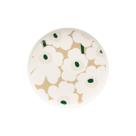 Plate Unikko Ceramic Beige / Ø 25 cm - Marimekko | Beige - White - Dark Green - View 3
