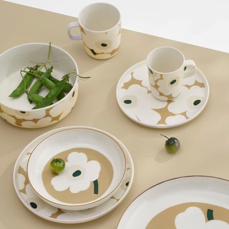 Plate Unikko Ceramic Beige / Ø 25 cm - Marimekko | Beige - White - Dark Green - View 2