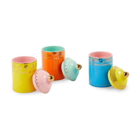 Box Grandpa Medium Ceramic Yellow / Ø 11 x H20 cm - POLSPOTTEN | Yellow / Gold details - View 3