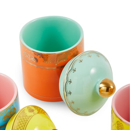 Box Grandpa Small Ceramic Orange / H 14 cm - POLSPOTTEN | Orange / Gold details - View 1