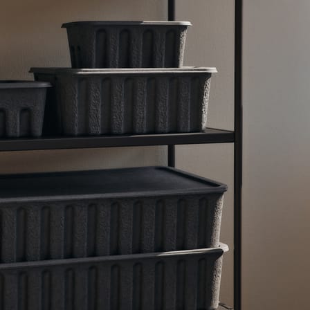 Set of 2 Boxes Paper Pulp Small / Stackable - 18 x 28 x H 12,5 cm - Ferm Living | Charcoal - View 2