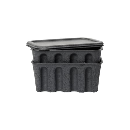 Set of 2 Boxes Paper Pulp Small / Stackable - 18 x 28 x H 12,5 cm - Ferm Living | Charcoal - View 3