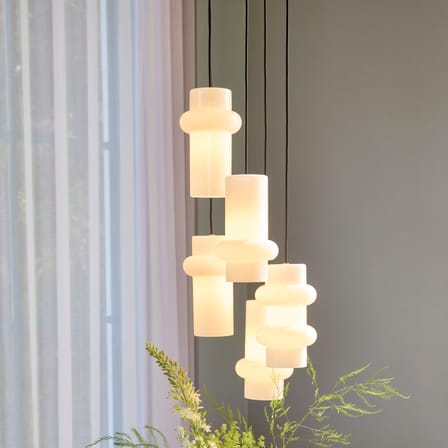 Pendant Light Pilule Pendule Up Glass White / Ø 15 x H 25 cm - HÜBSCH | White, Gloss finish - Cable Black - View 1