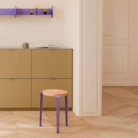 Stackable Stool Lou Vague by Uchronia / Oak - TIPTOE | Seat : Oak Natural / Legs : Purple - View 1